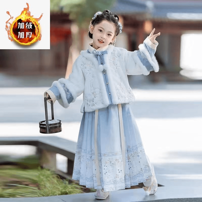 2023加绒拜年服冬款加厚中国风儿童古装唐装马面2024
