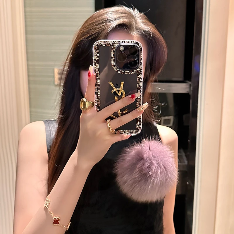 毛绒iPhone15promax保护套新款苹果14透明手机壳秋冬创意13防摔薄