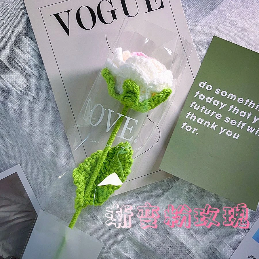 手工钩花编织渐变毛线花情人节礼品花