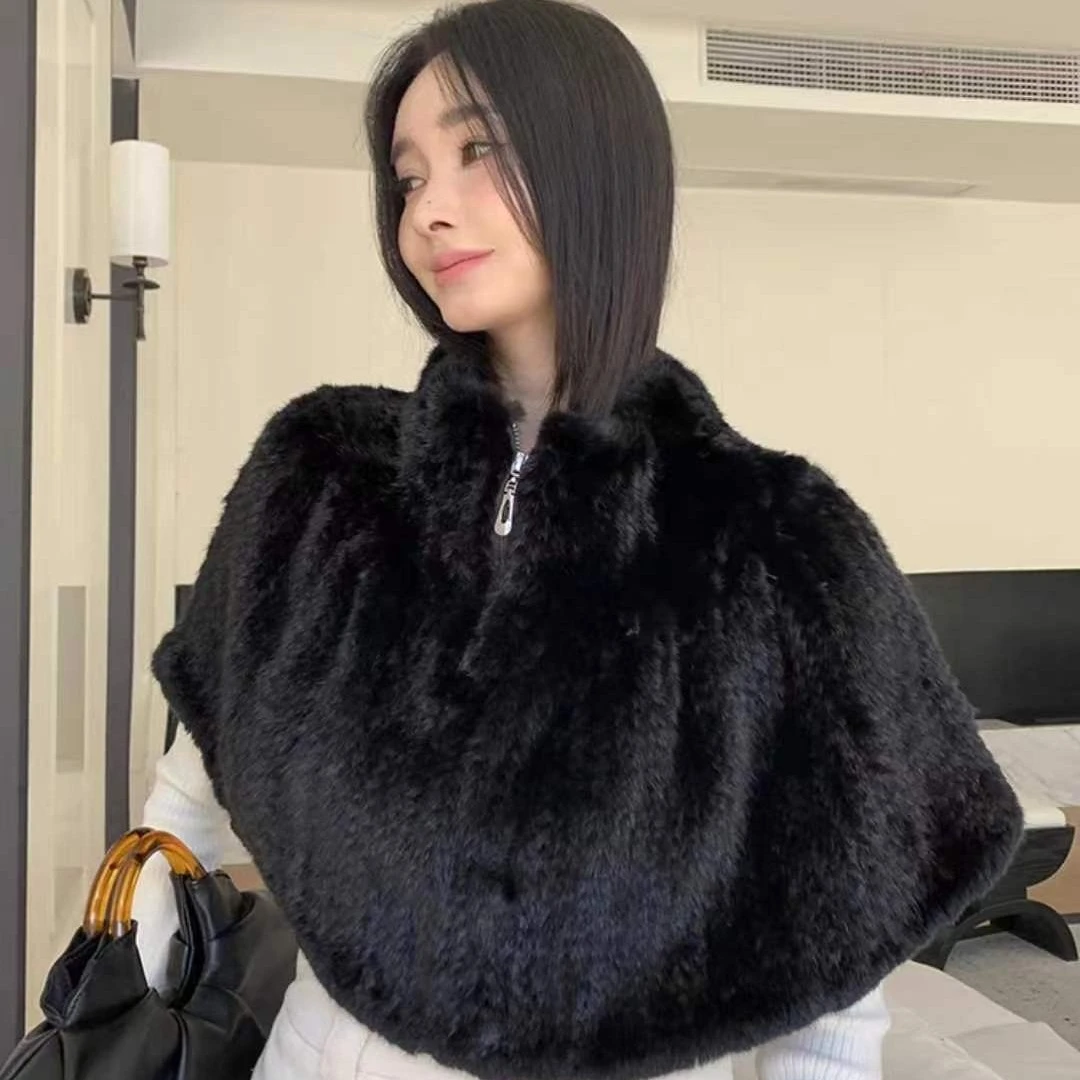 女款时尚黑色披肩水貂毛编织秋冬白搭肩套