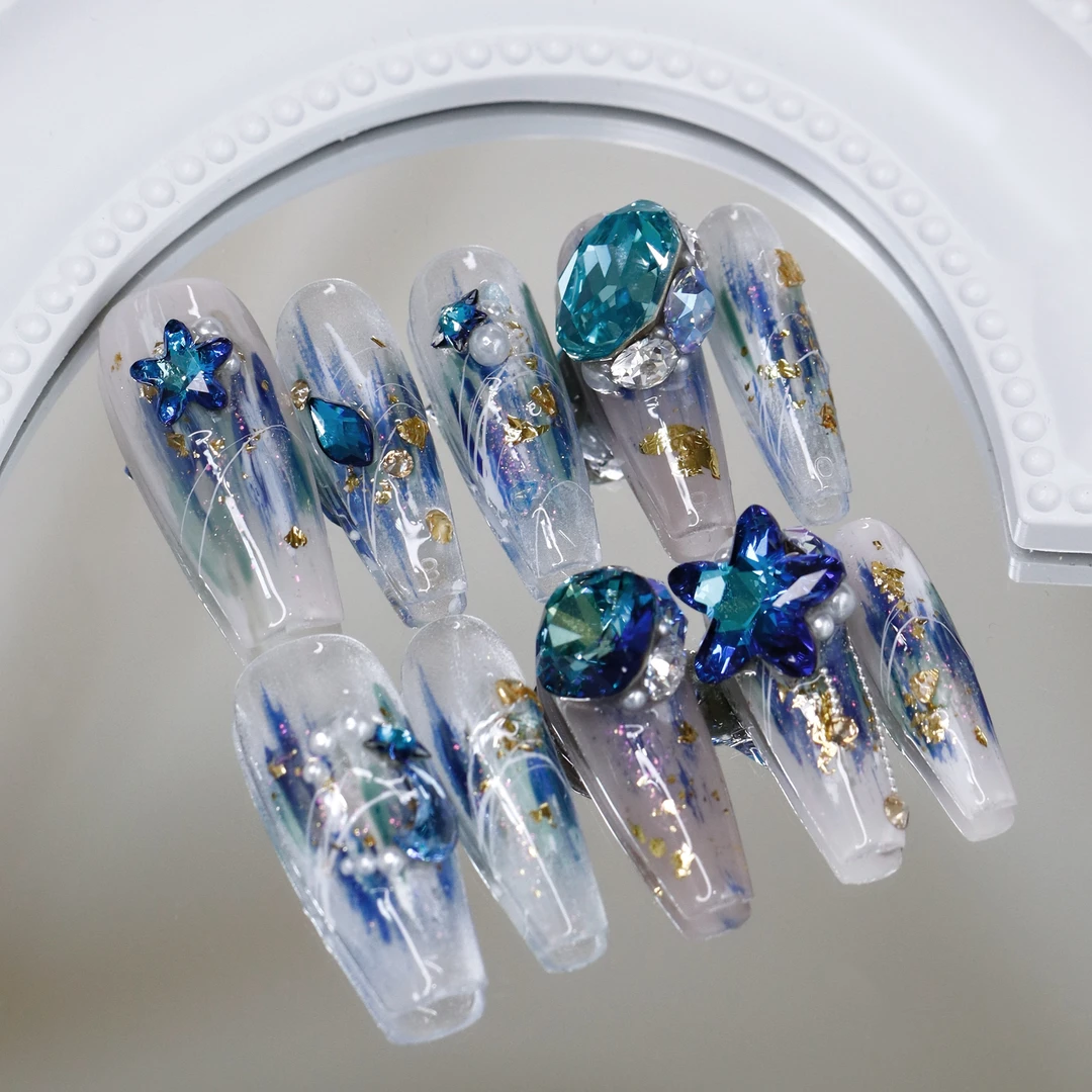 郭小双穿戴甲【蓝色星河】全华版手工穿戴甲10片盒装-H30280