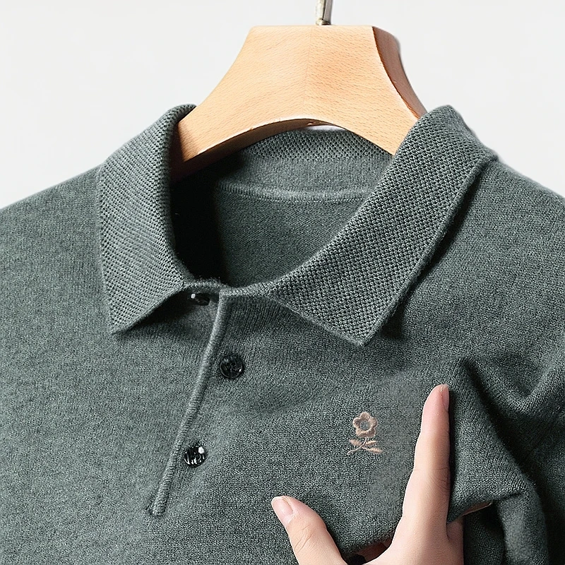 2024轻奢羊绒衫冬季加厚保暖polo衫高档男装中年针织衫纯色毛衣男