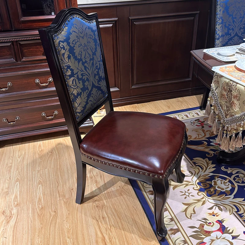 复古美式真皮餐椅实木高靠背餐厅家具酒店家用书房简约布艺书椅