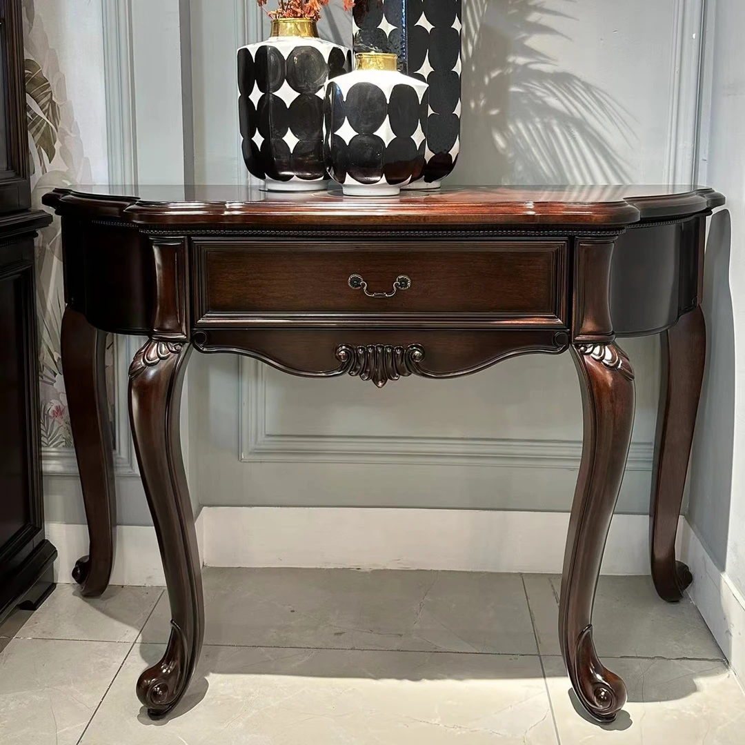 88R03玄关红樱桃木美式玄关复古雕花玄关