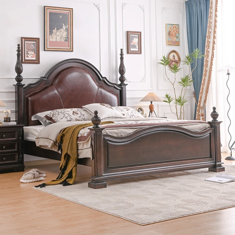 金丝黄檀木头层真皮皮床