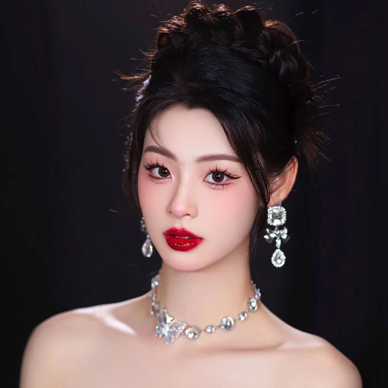 合金耳饰 沁心新款水钻蝴蝶结耳针耳饰耳钉