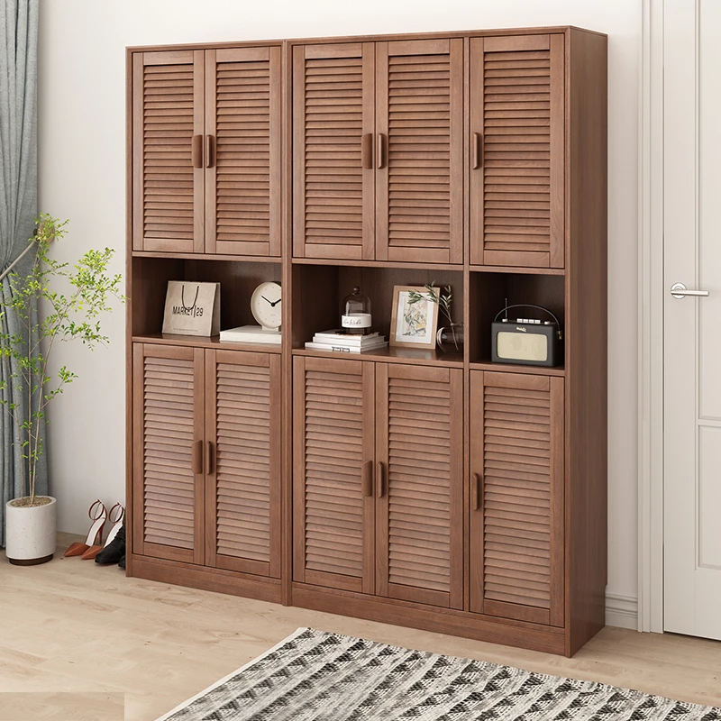 实木鞋柜加高立式家用门口大容量简约玄关柜阳台储物柜美式高柜