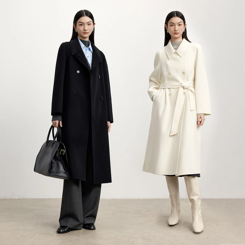 【高智大衣】伊芙丽韩系气质极简黑色大衣女外套2024秋装双面呢秋冬