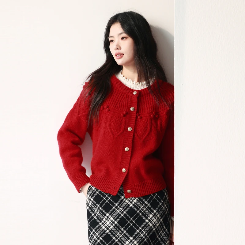 伊芙丽慵懒风费尔岛设计感针织开衫女冬季休闲百搭毛衫1FC935531