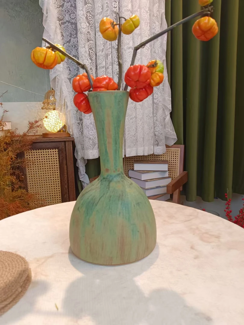 【复古色系】景德镇手工陶制复古花瓶氛围感家居摆件