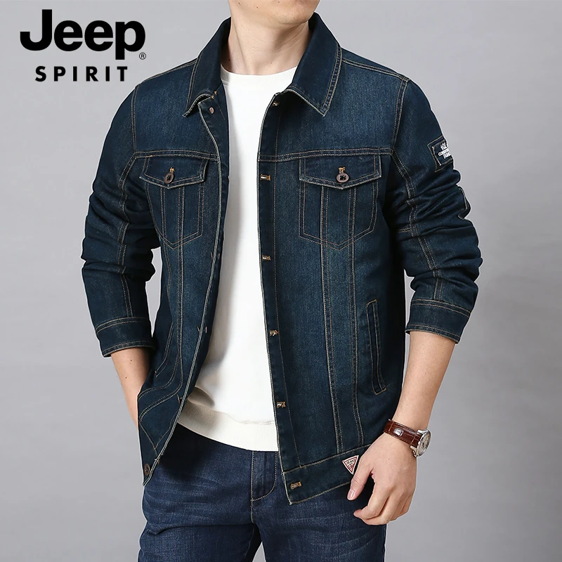 JEEPSPIRIT吉普牛仔夹克男秋冬新款加绒保暖牛仔外套复古牛仔夹克
