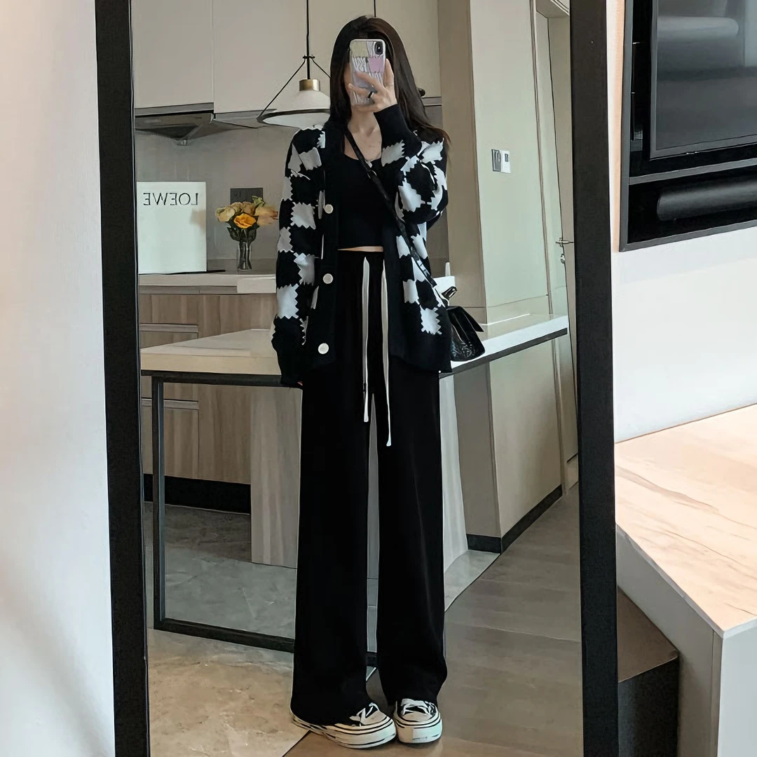 以顿阔腿裤女裤子2024新款夏季高腰垂感裤休闲显瘦小个子直筒长裤