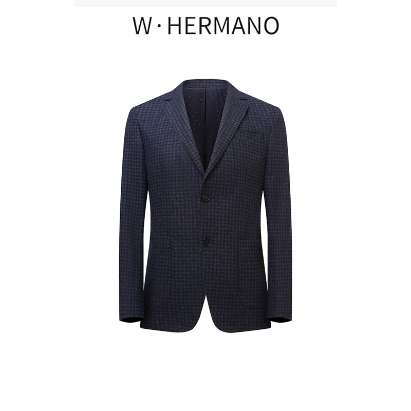 W·HERMANO男士商务休闲羊毛格子西装外套单西BWX000010平驳领西服