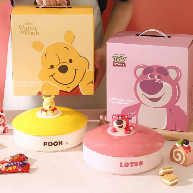 【言则】新年限定迪士尼正版维尼熊草莓熊带盖干果盘