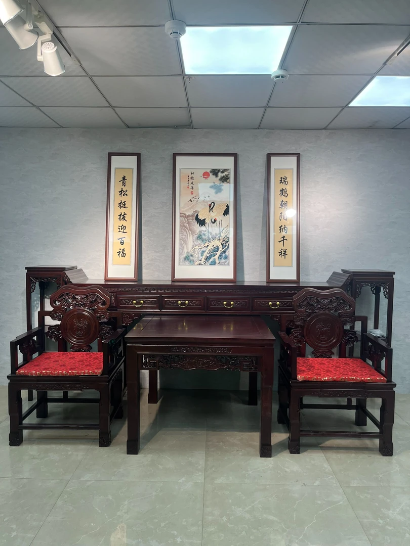 【六件套带抽屉】新中式客厅实木麒麟中堂带抽屉六件套别墅堂屋玄关