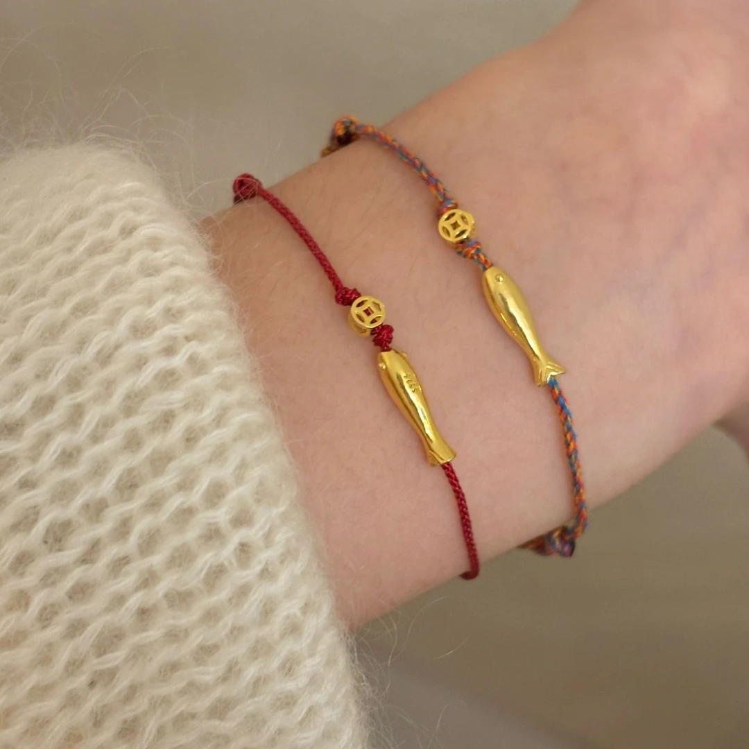 925银布艺手链 小鱼锦鲤手工红彩绳编绳闺蜜可调节手链SLCY661-烨