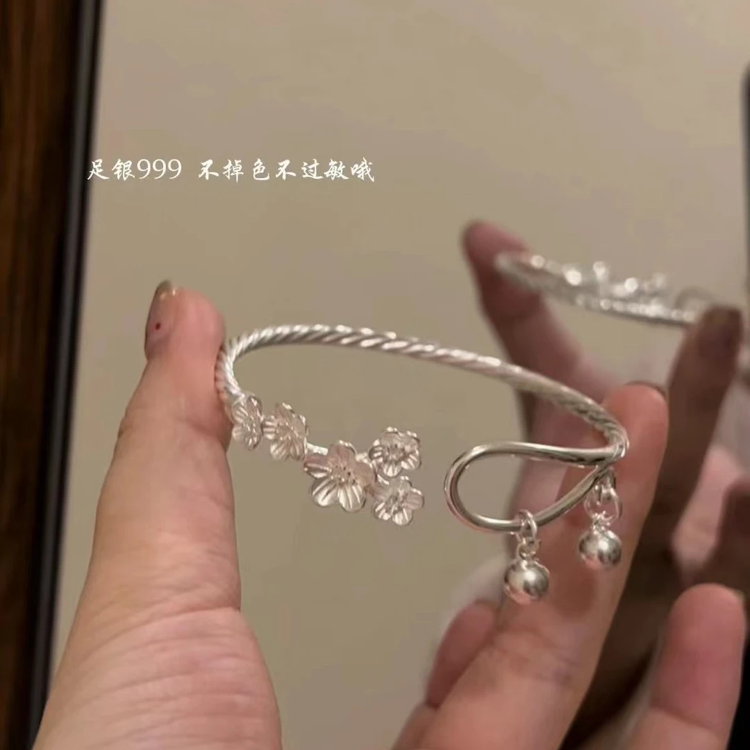 足银手镯 足银繁花似锦铃铛手镯(含签克重18g左右)SLCY625-烨