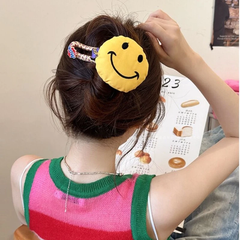 义佰满分黄色笑脸发夹女后脑勺盘发鸭嘴夹头饰高级感发卡气质抓夹