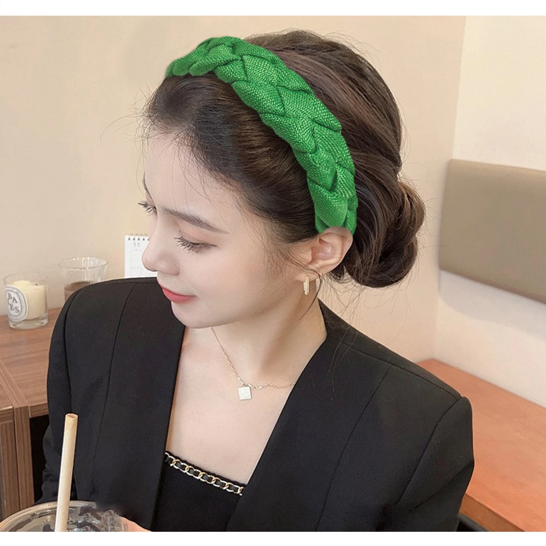 义佰满分 非金属发饰 时尚宽边绿色编织麻花辫发箍百搭高颅顶头箍