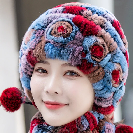 新款真獭兔毛子加厚女冬季妈妈护耳手工针织2024网红款皮草帽子
