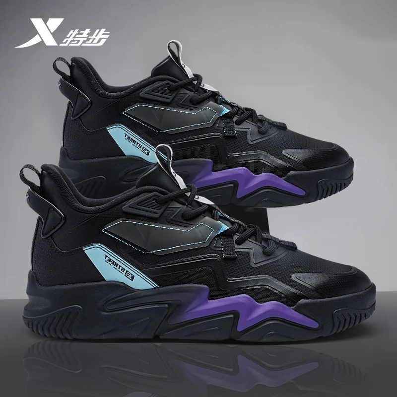 特步男鞋官方正品春秋款潮流鞋子2025皮面防水黑色男式运动鞋男款