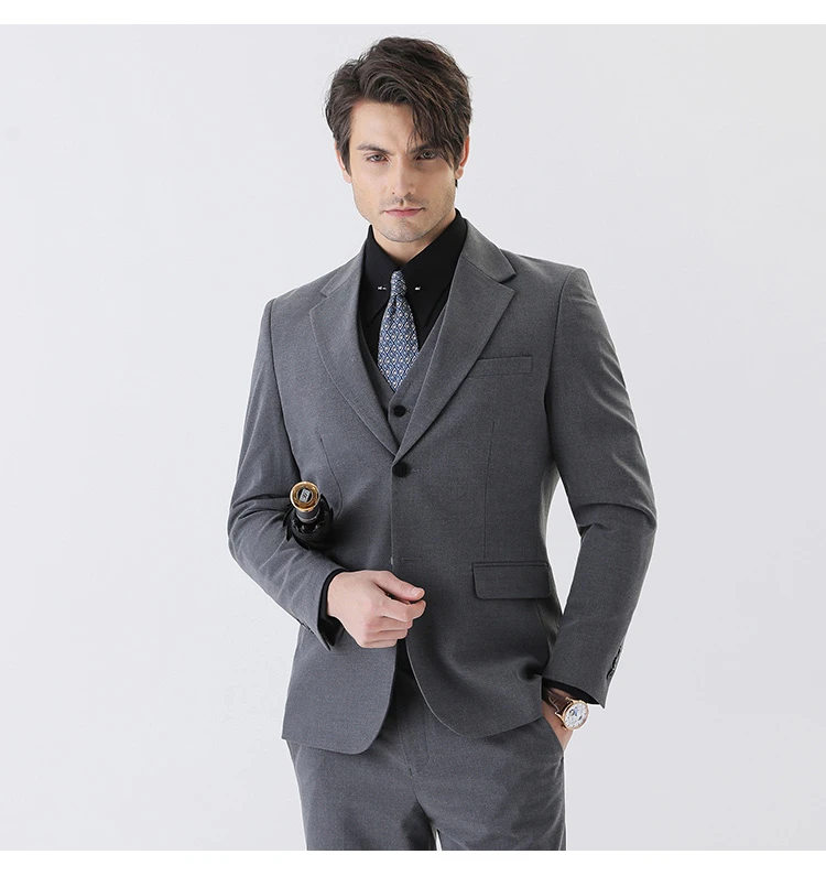 960商务休闲大码西服潮流修身英伦男士春秋男式婚礼蓝色黑色西装