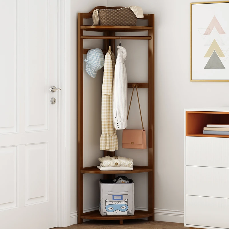 简约现代实木转角衣帽架落地卧室挂衣架置物架家用多功能拐角衣架