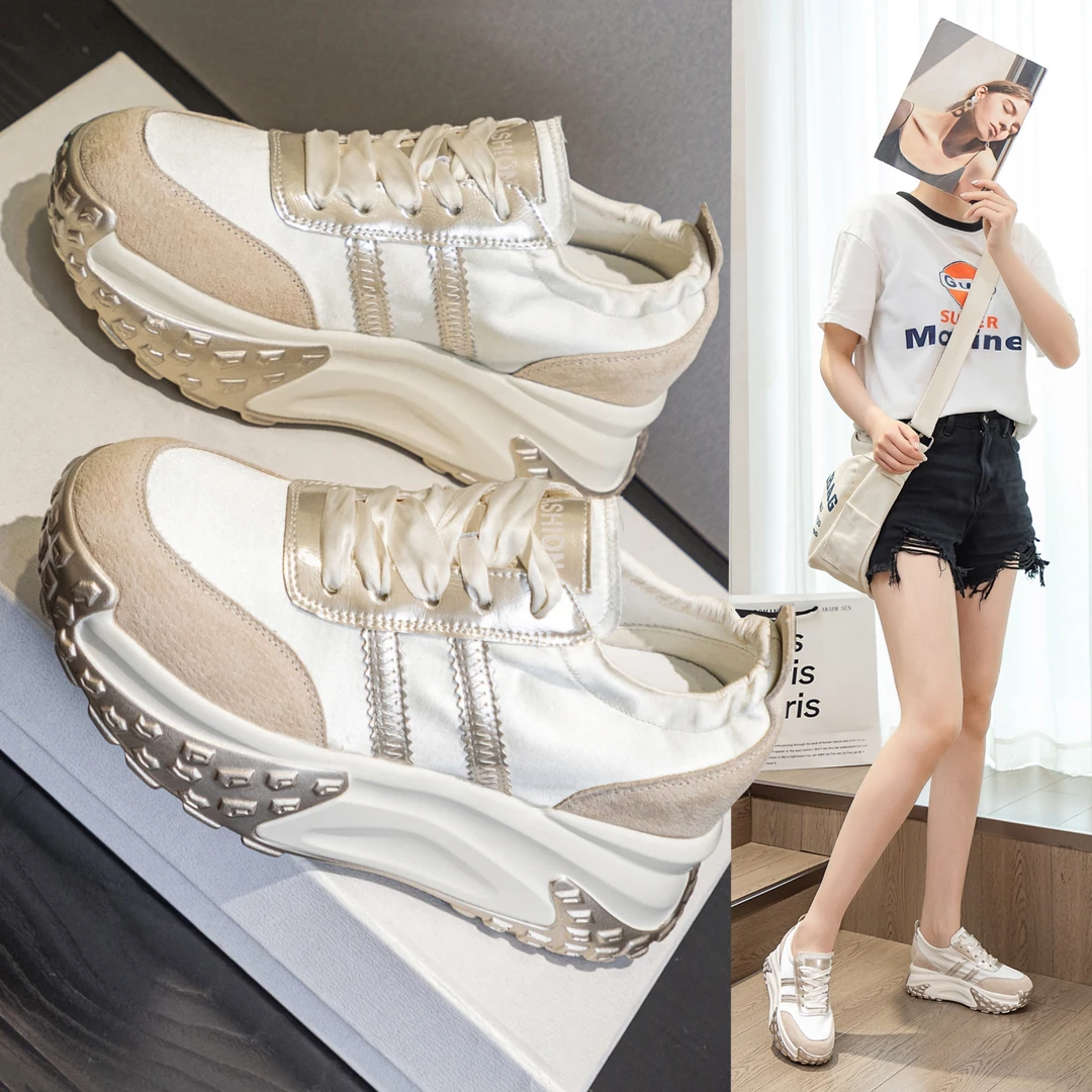 小个子女鞋7cm厚底内增高小白鞋2024夏季新款休闲时尚百搭老爹鞋