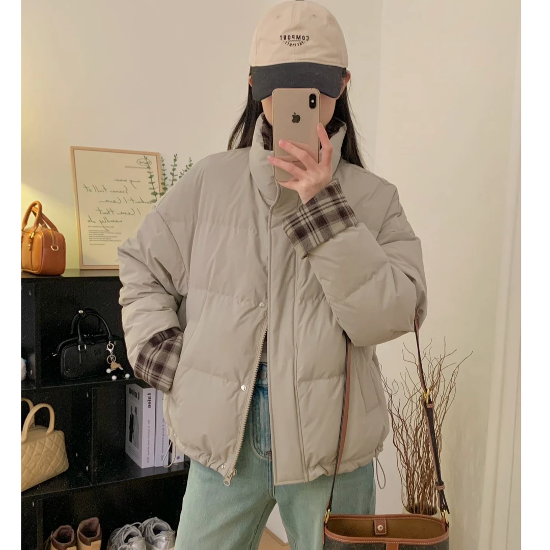 24D-085时髦复古经典格纹两面穿羽绒服