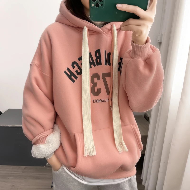 【加绒加厚】韩版休闲冬季新款印花卫衣女宽松长袖上衣 DY1351