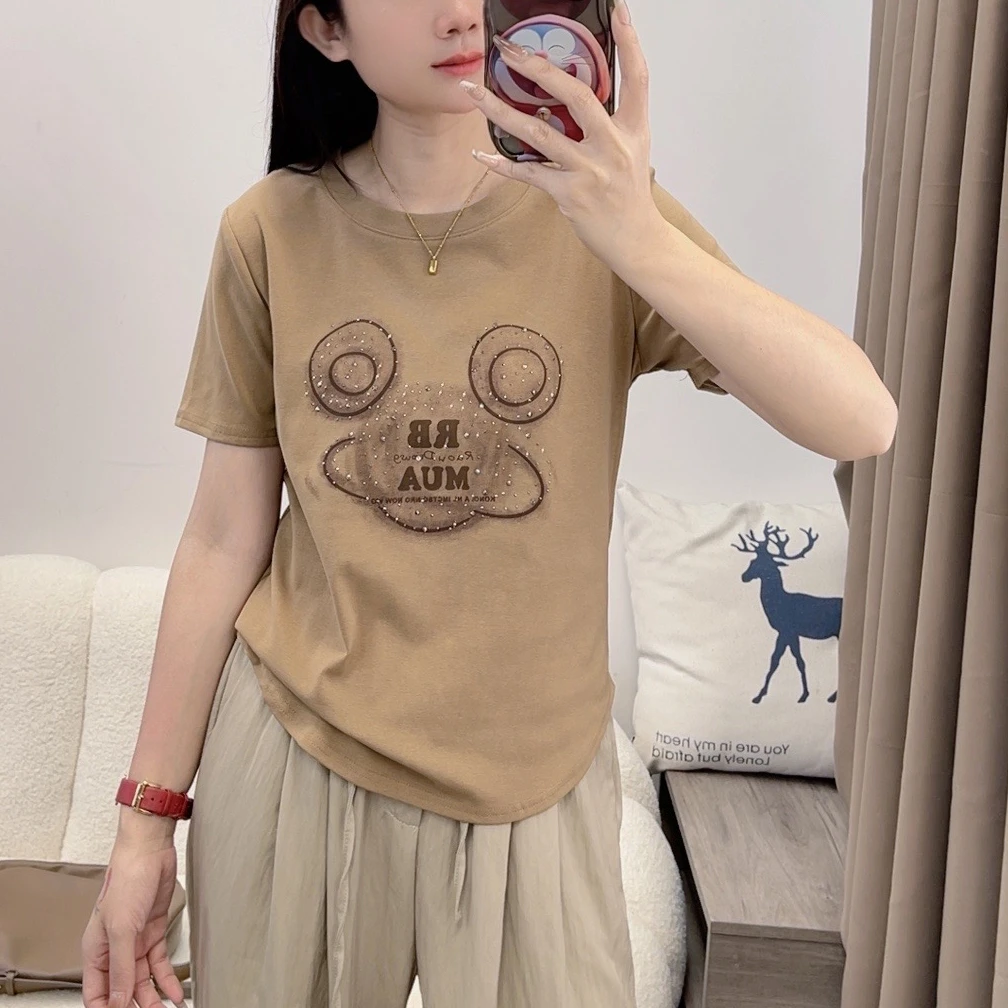 2024夏季新款修身显瘦休闲百搭印花韩版棉T恤上衣DYY1169