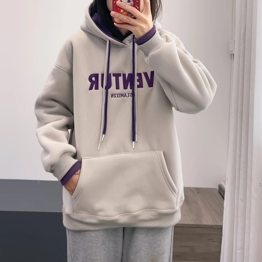 《金哥》加绒加厚韩版休闲宽松字母刺绣连帽卫衣女冬季 DY3239