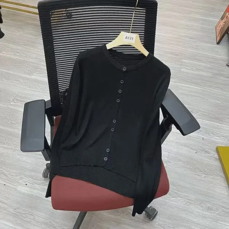 078设计款薄款圆领开衫纯色（前短后长）