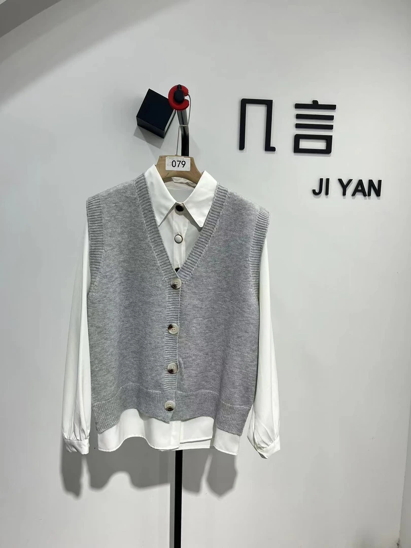 【纯色开衫马甲】079秋款纽扣简约纯色开衫针织马甲