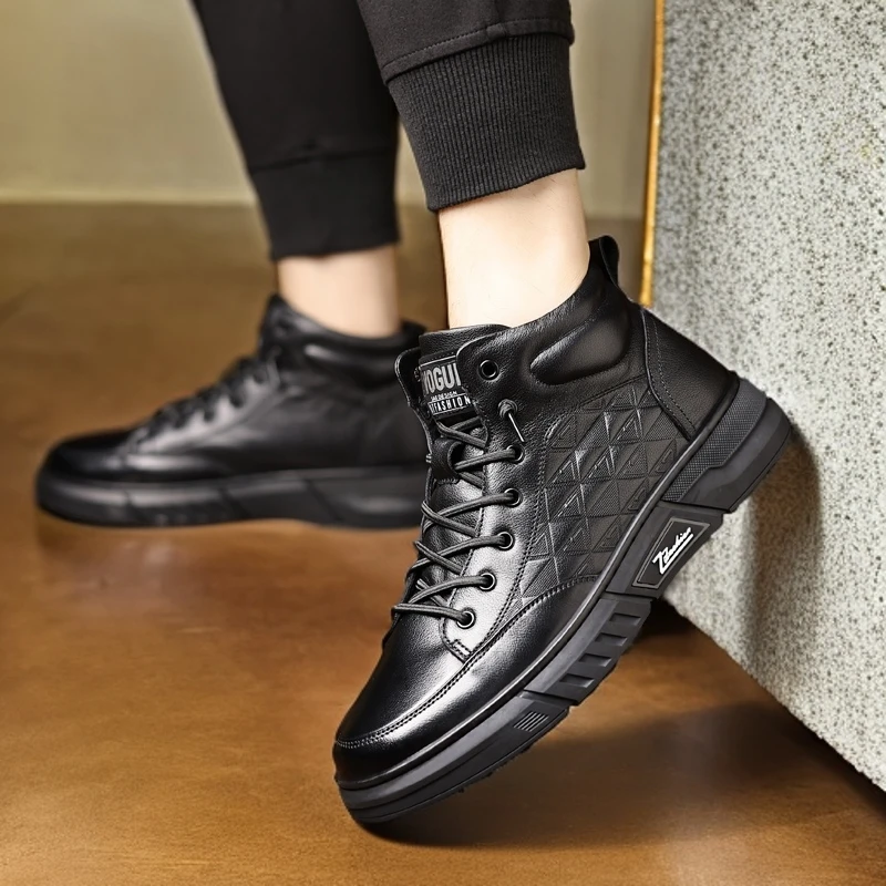 2024新款头层牛皮休闲高帮鞋加绒保暖棉鞋男雪地靴短靴男士冬季鞋