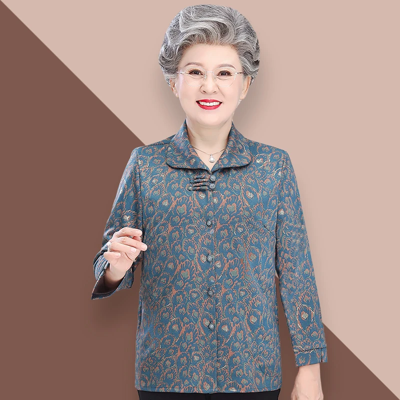 中老年妈妈装秋季长袖衬衫奶奶秋装女上衣老人衣服衬衣老太太衣服
