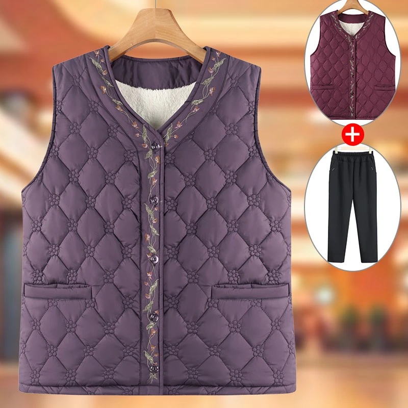 中老年人秋冬装女马甲奶奶冬装加厚马夹老人加绒保暖妈妈加肥加大