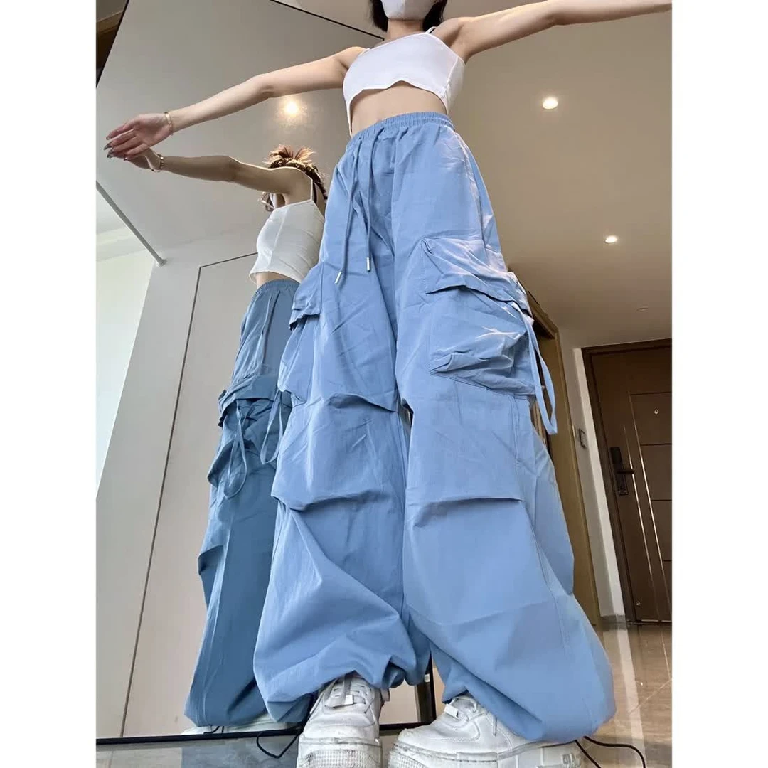 设计感降落伞裤男女工装裤夏季薄款美式休闲hiphop宽松防水阔腿裤