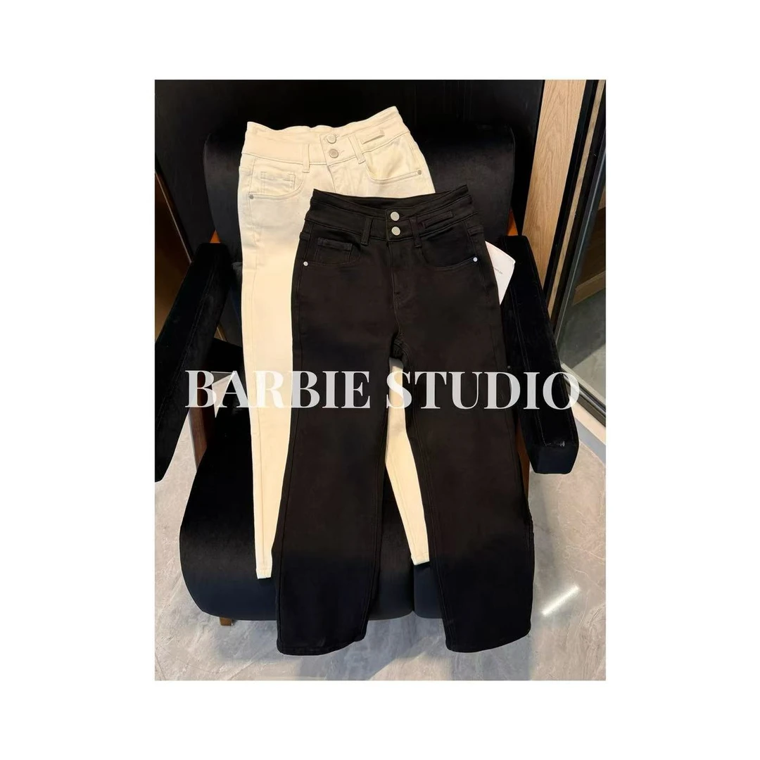 Barbie Siyu【卢森堡】加绒烟管裤小直筒两粒扣显瘦烟管裤60163