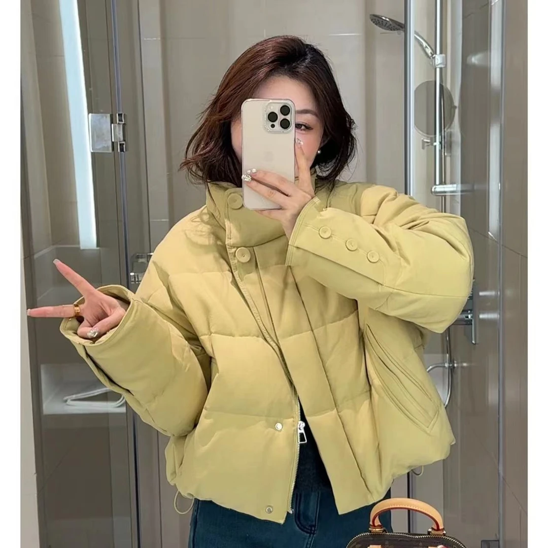 豆子推荐 88032 冬季韩版小众不规则设计感立领短款羽绒服外套