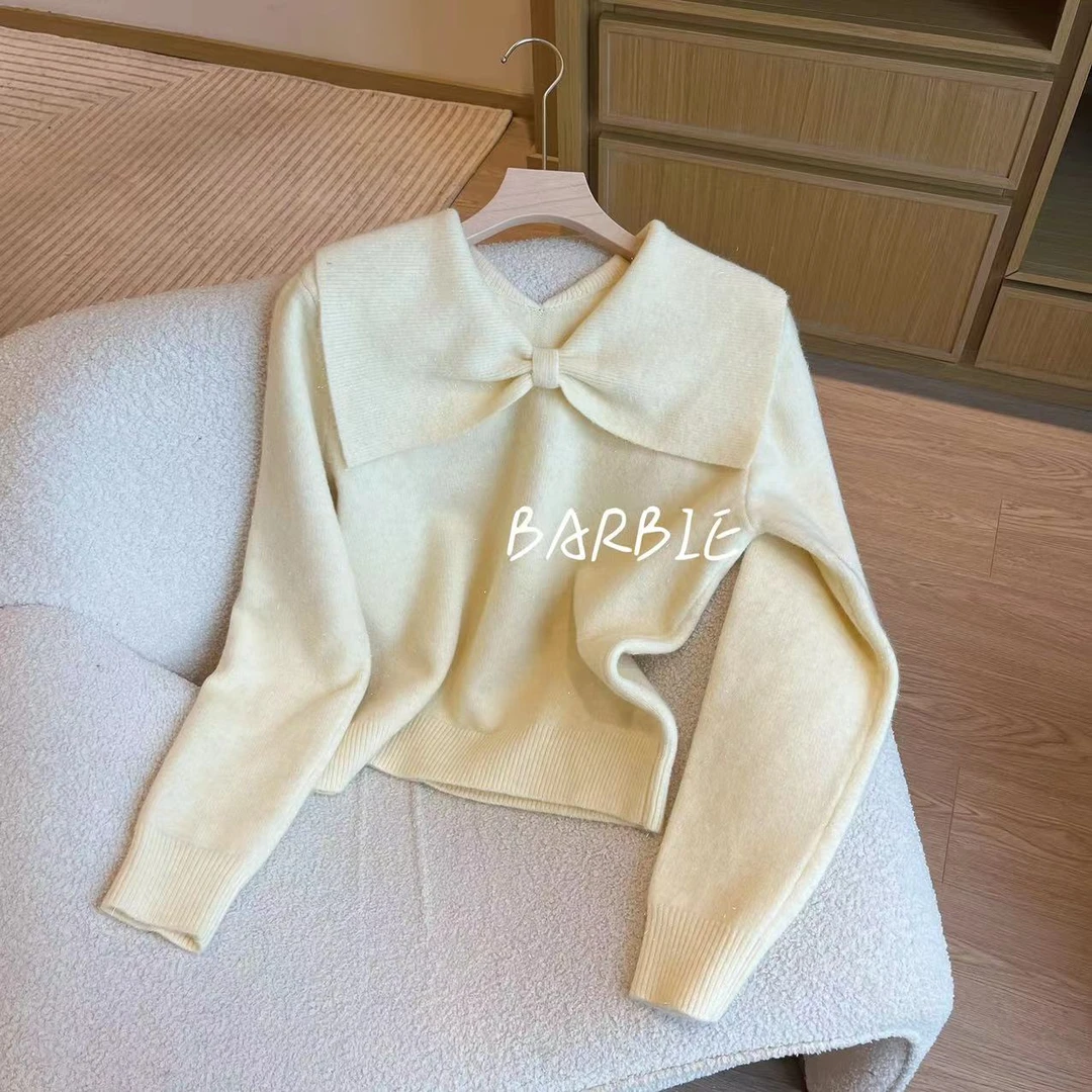 【豆子推荐】8289 冬季韩系慵懒蝴蝶结设计感小香风百搭毛衣洋气
