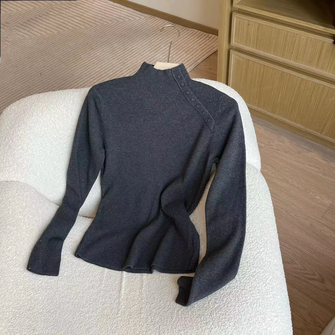 【豆子推荐】332秋季简约半高领长袖针织毛衫修身打底衫百搭