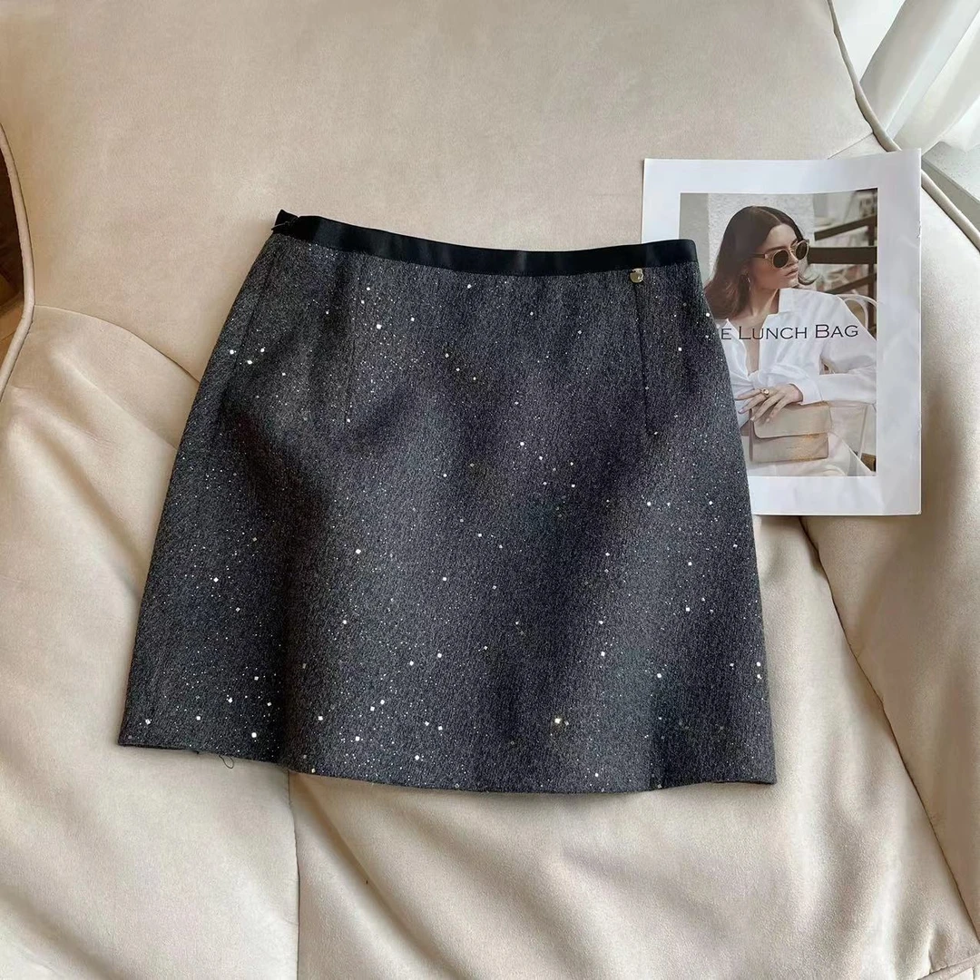 【豆子推荐】8633 冬季韩系精致气质显瘦短裙拉链闪裙百搭