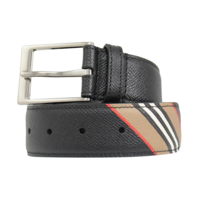 【香港直邮】Burberry博柏利针扣小牛皮皮带男款黑色3.5CM宽