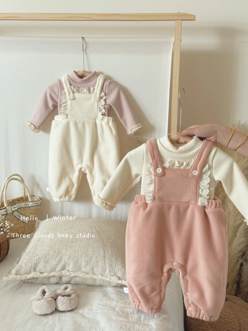 三小朵2297婴幼儿宝宝女童冬加绒加厚韩系马甲套装洋气加绒秋冬