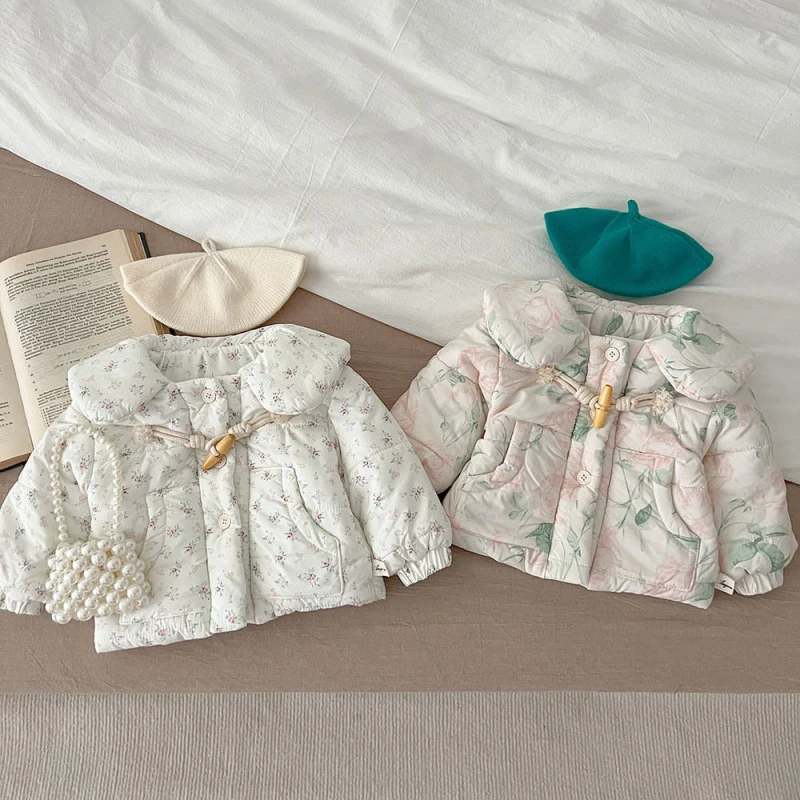 三小朵1462冬季新品韩版棉服洋气印花婴幼童加绒保暖上衣冬装棉袄