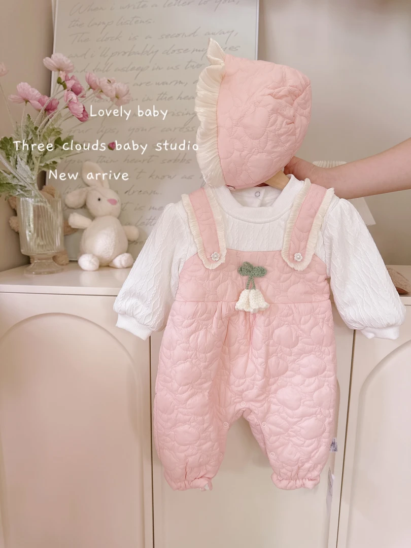三小朵【铃兰花开】婴幼儿女宝宝秋冬装加绒连体衣周岁满月公主爬服