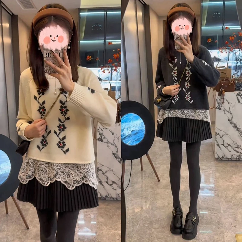 减龄百搭套装女2024年秋冬新款时尚洋气针织上衣背心半身裙三件套