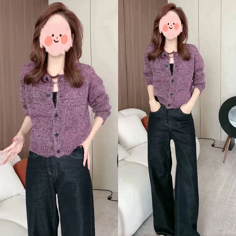 时尚百搭秋冬套装女2024年新款洋气显瘦针织上衣高腰阔腿裤两件套