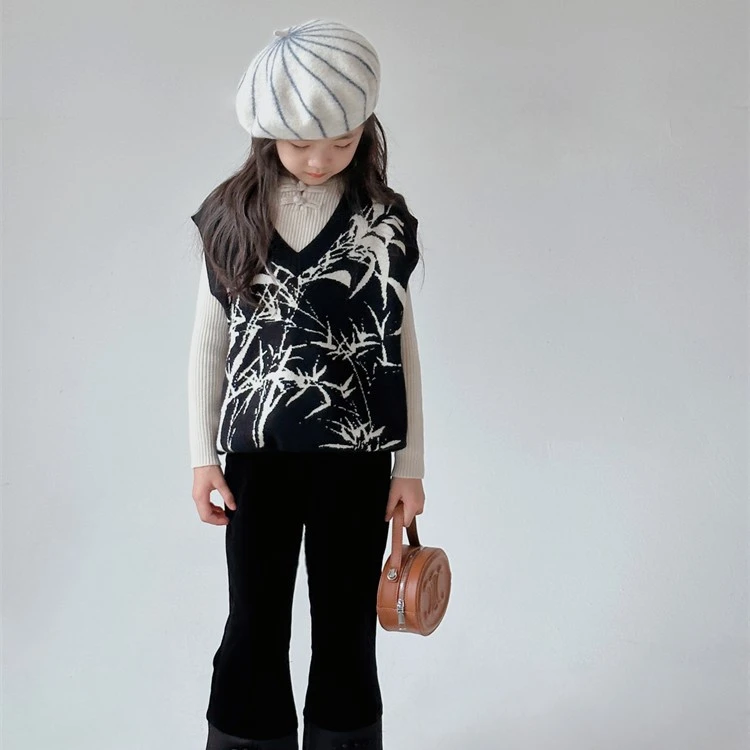 现货『簕竹』小众设计师新中式毛线马甲/微喇叭裤 中性亲子 儿童